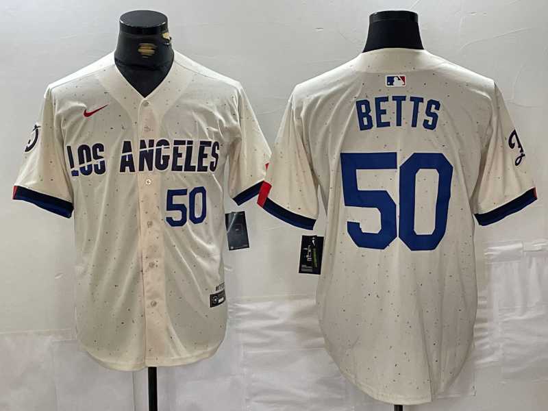 Mens Los Angeles Dodgers #50 Mookie Betts Number Cream 2024 City Connect Limited Stitched Jerseys